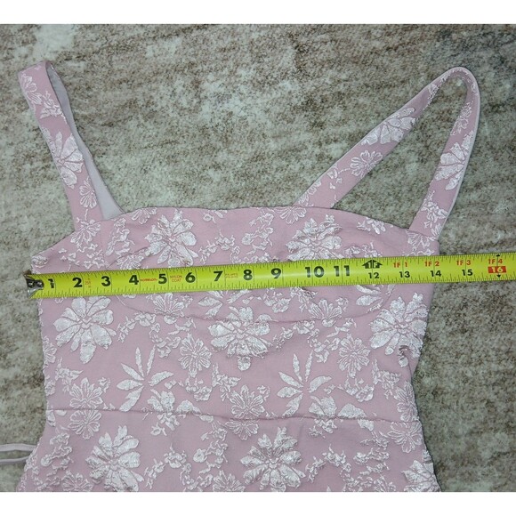 Coquette Pink Floral Jacquard Mini Dress Lace Up Corset Back Sexy Romantic NWT L - Picture 13 of 16